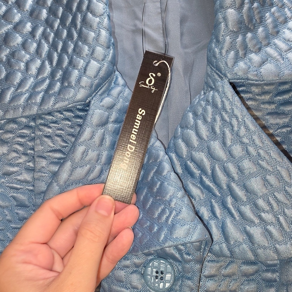 Samuel Dong Trench Coat Women S Ice Blue New Textured Bubble Belted F22023 - Picture 12 of 13